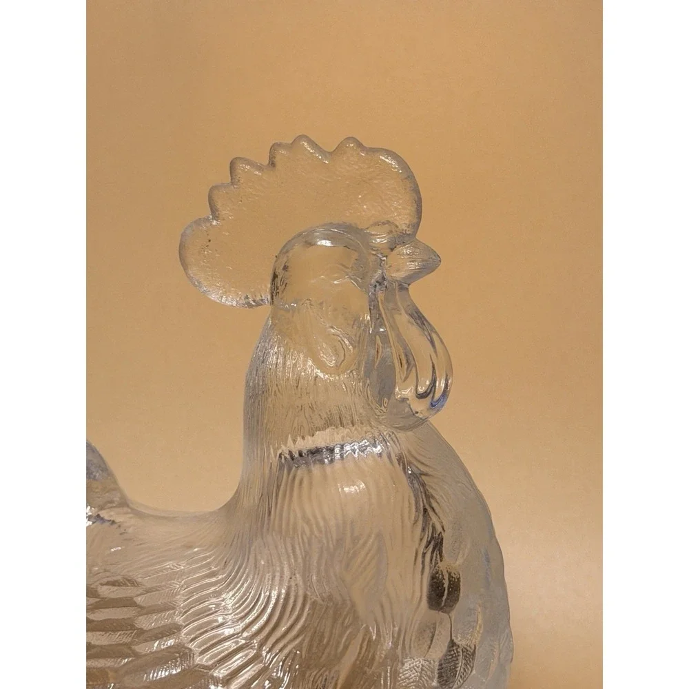 VTG LE Smith Clear Glass Standing Rooster Pedestal Covered Candy Dish Compote SG